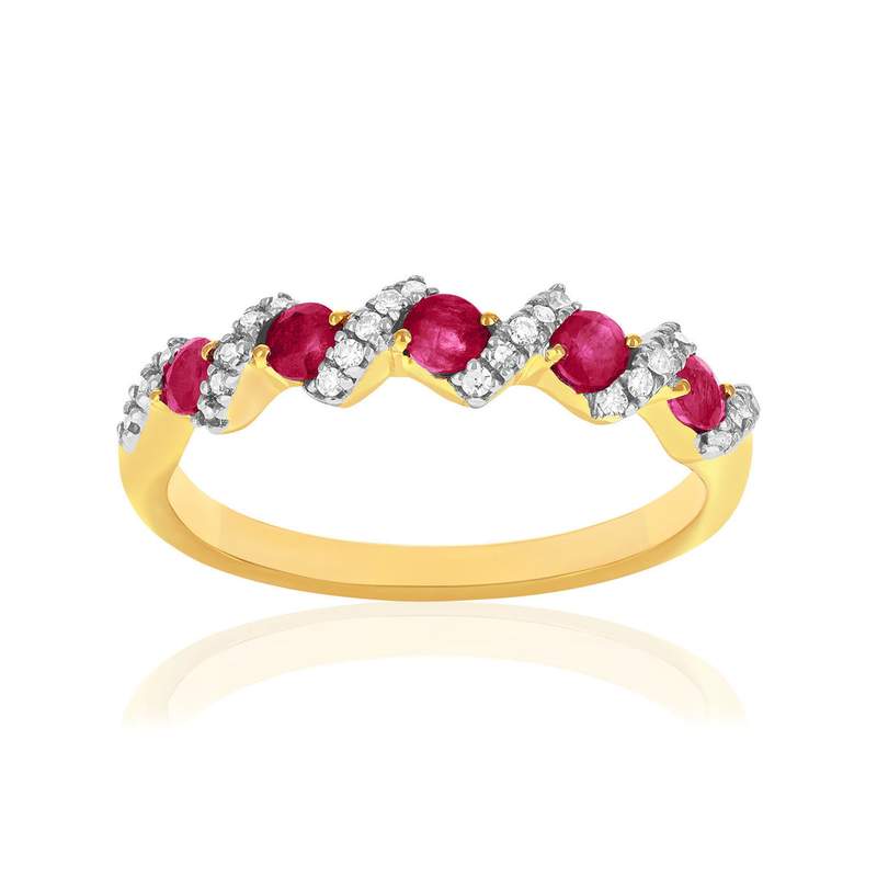 Bague or 750 2 tons diamants et rubis - vue 1
