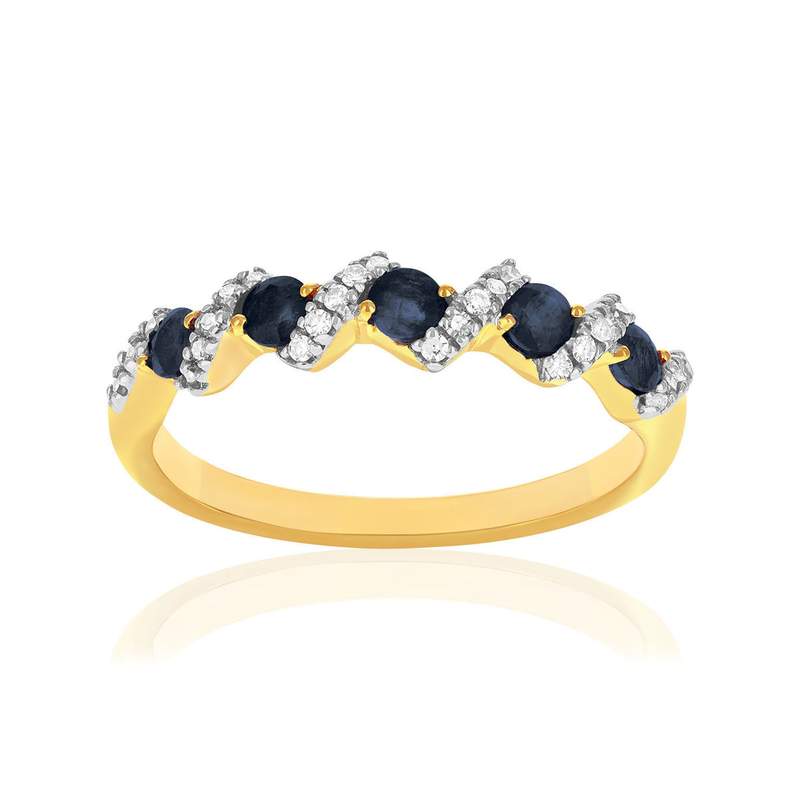 Bague or 750 2 tons diamants et saphirs - vue 1