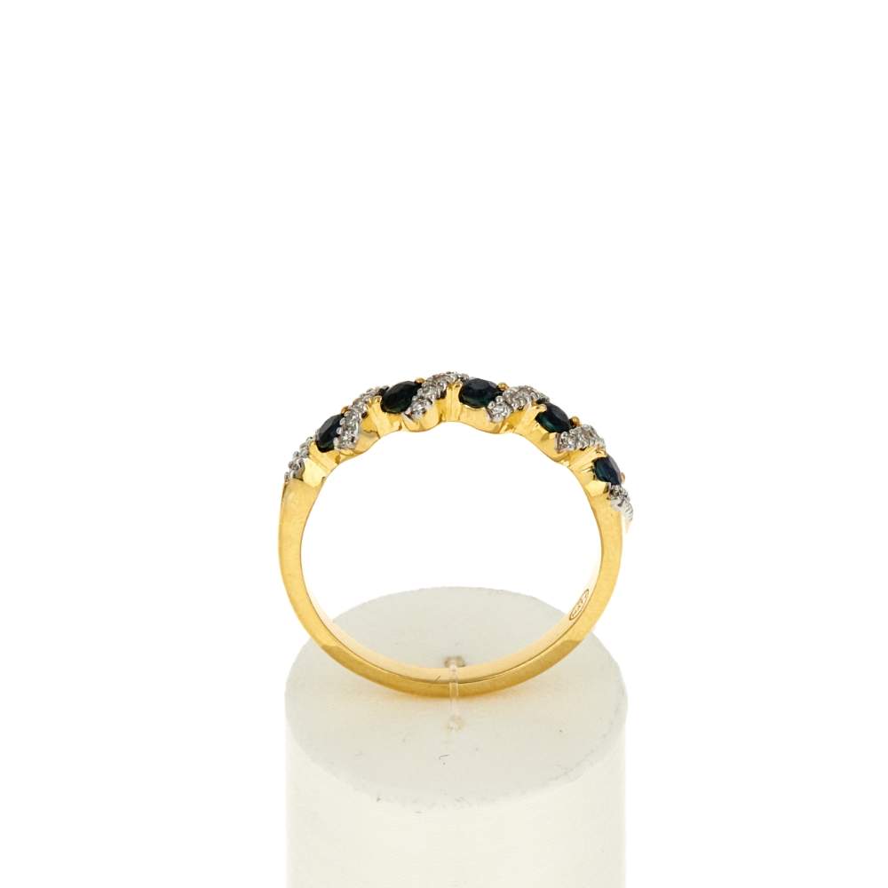 Bague or 750 2 tons diamants et saphirs - vue 2