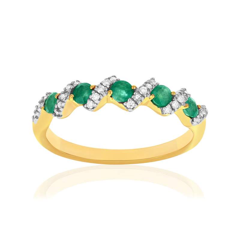 Bague or 750 2 tons diamants et émeraudes - vue 1