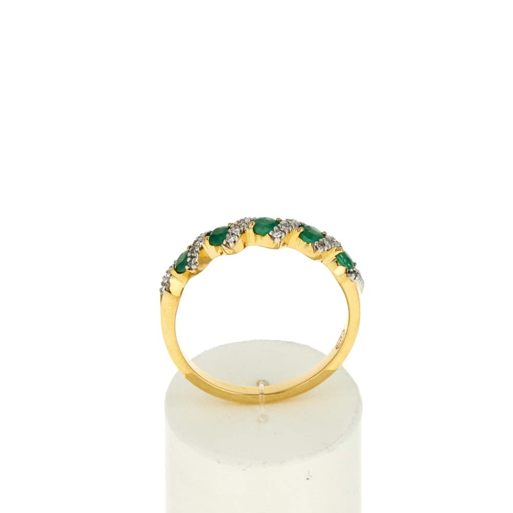 Bague or 750 2 tons diamants et émeraudes - vue 2