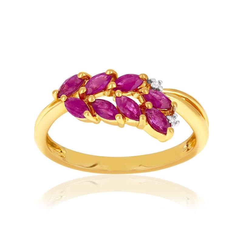 Bague or 750 2 tons diamants et rubis - vue 1