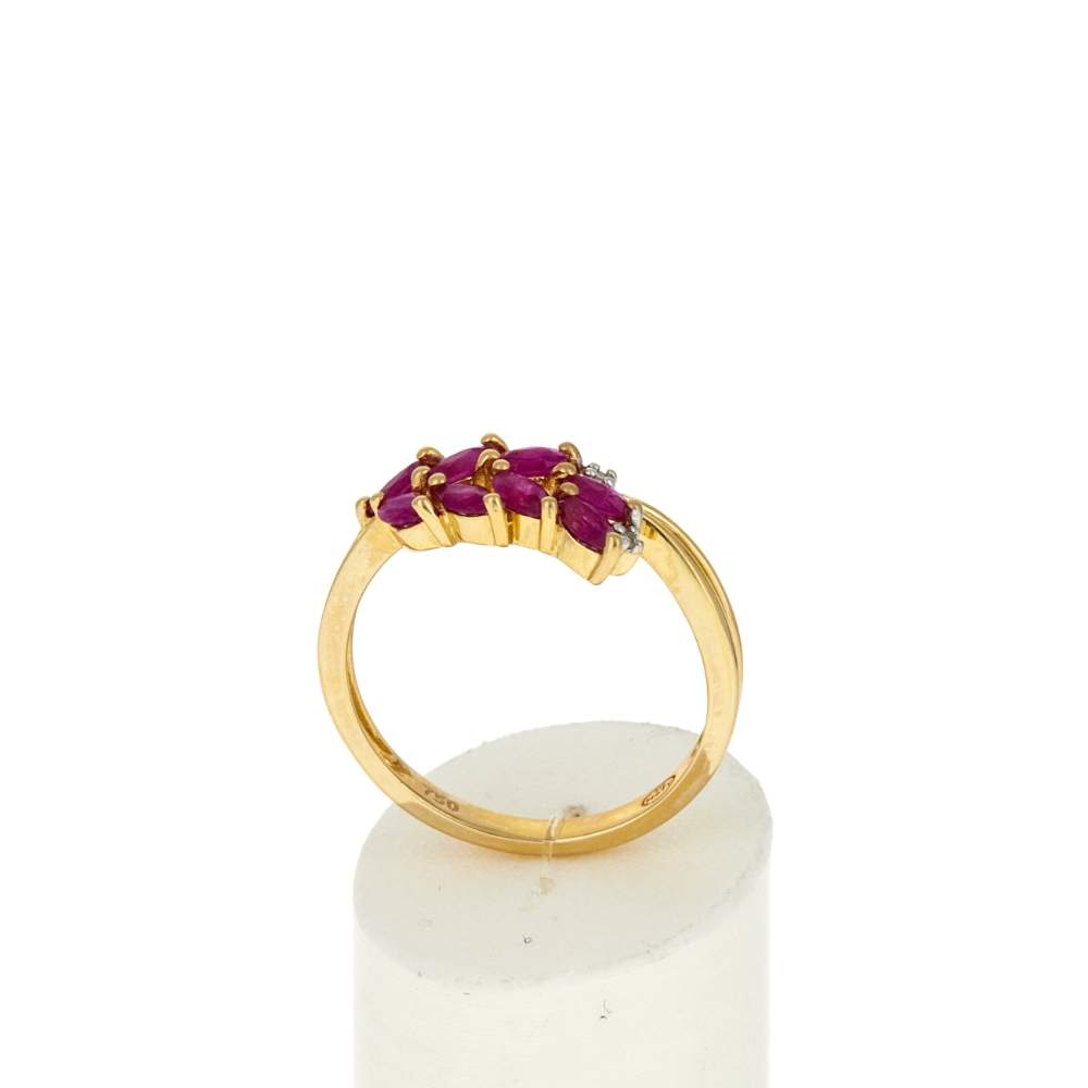 Bague or 750 2 tons diamants et rubis - vue 2