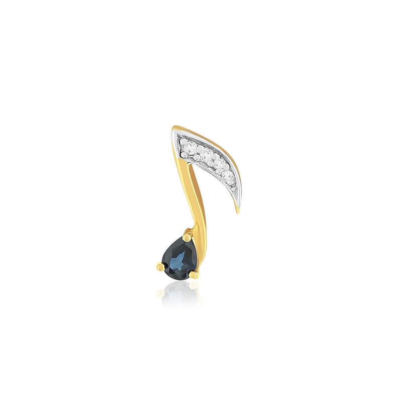 Pendentif or 375 2 tons note de musique diamants et saphir - vue 1