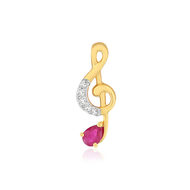 Pendentif or 375 2 tons note de musique diamants et rubis