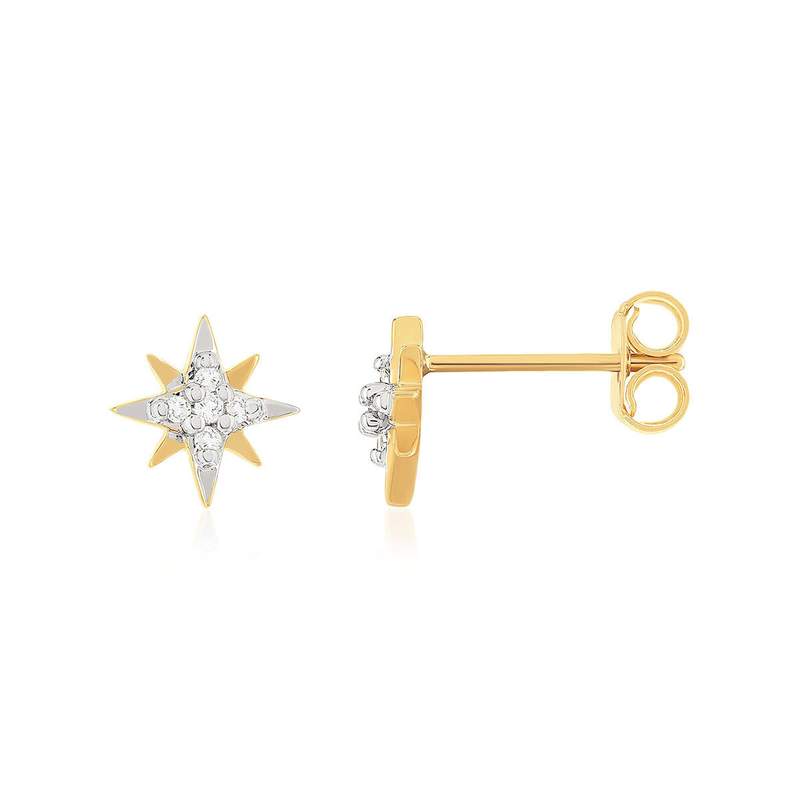Boucles d'oreilles or 375 jaune étoile diamants - vue 1