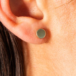 Round 375 yellow gold earrings - view worn 2