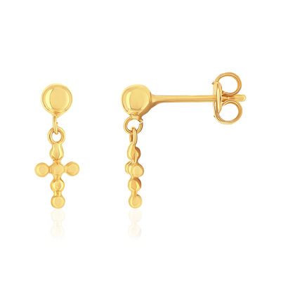 Boucles d'oreilles or 375 jaune croix religieuse - vue 1