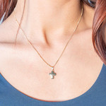 Gold pendant 375 yellow religious cross - view worn 1