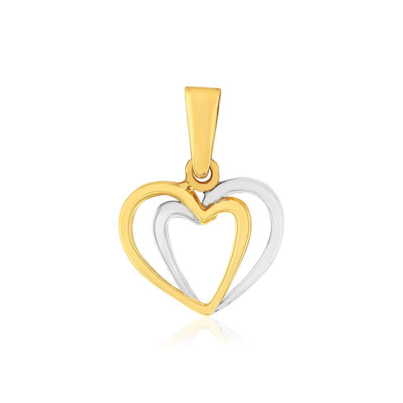 Pendentif or 375 2 tons coeur - vue 1