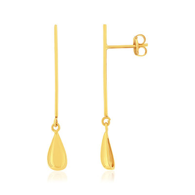 Boucles d'oreilles or 375 jaune pendantes gouttes - vue 1