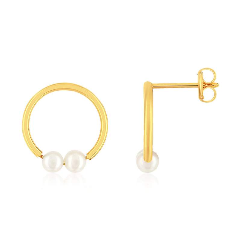 Boucles d'oreilles or 375 jaune cerle perles de culture - vue 1