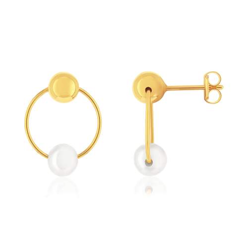 Gold earrings 375 yellow circle cultured pearls
