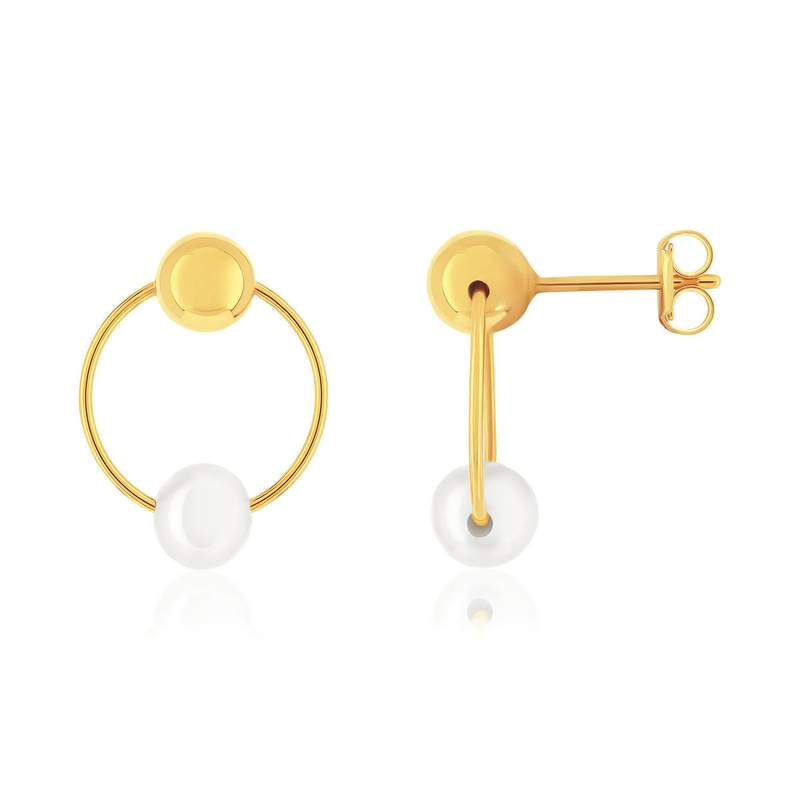 Boucles d'oreilles or 375 jaune cercle perles de culture - vue 1