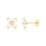 Boucles d'oreilles or 375 jaune fleur perles de culture - vue 1