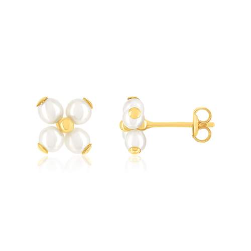 Earrings 375 yellow gold flower cultured pearls
