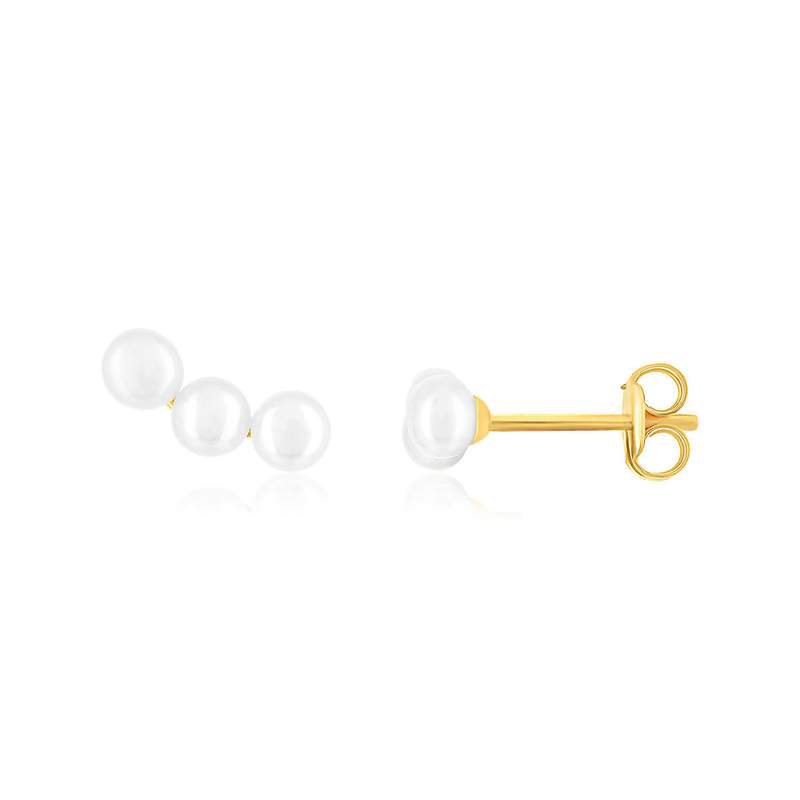 18K yellow gold earrings with cultured pearls - view 1