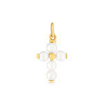 Pendentif or 375 jaune perle de culture croix religieuse - vue 1