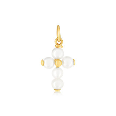Pendentif or 375 jaune perle de culture croix religieuse