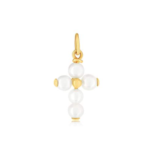 Pendentif or 375 jaune perle de culture croix religieuse