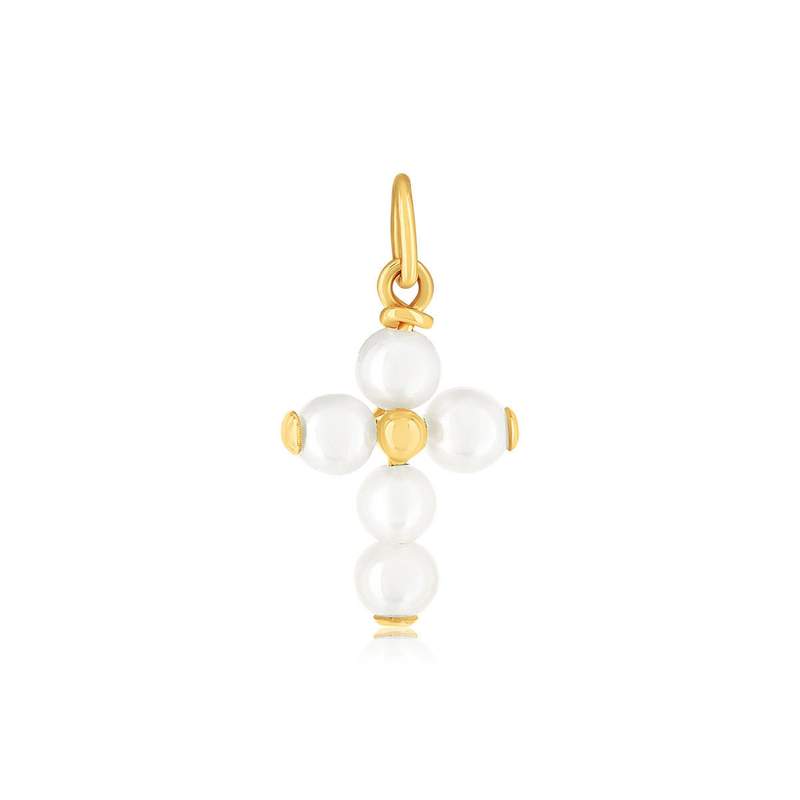 Pendentif or 375 jaune perle de culture croix religieuse - vue 1