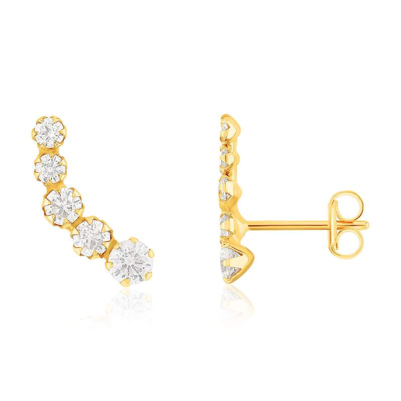 Boucles d'oreilles or 375 jaune zirconias - vue 1