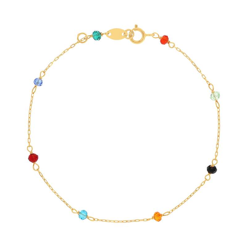 Bracelet or 375 jaune pierres synthétiques multicolores 18cm - vue 1