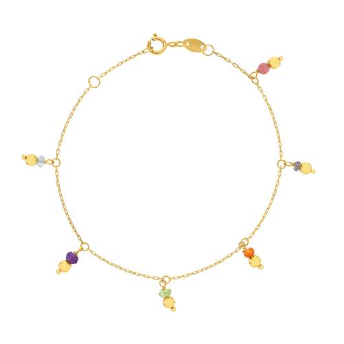 Bracelet or 375 jaune pampilles pierres naturelles 18cm