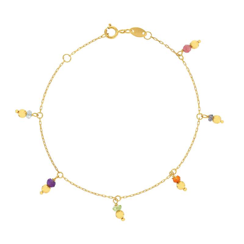 Bracelet or 375 jaune pampilles pierres naturelles 18cm - vue 1