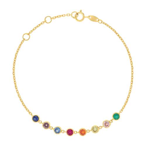 Bracelet or 375 jaune pierres synthétiques multicolores 18cm