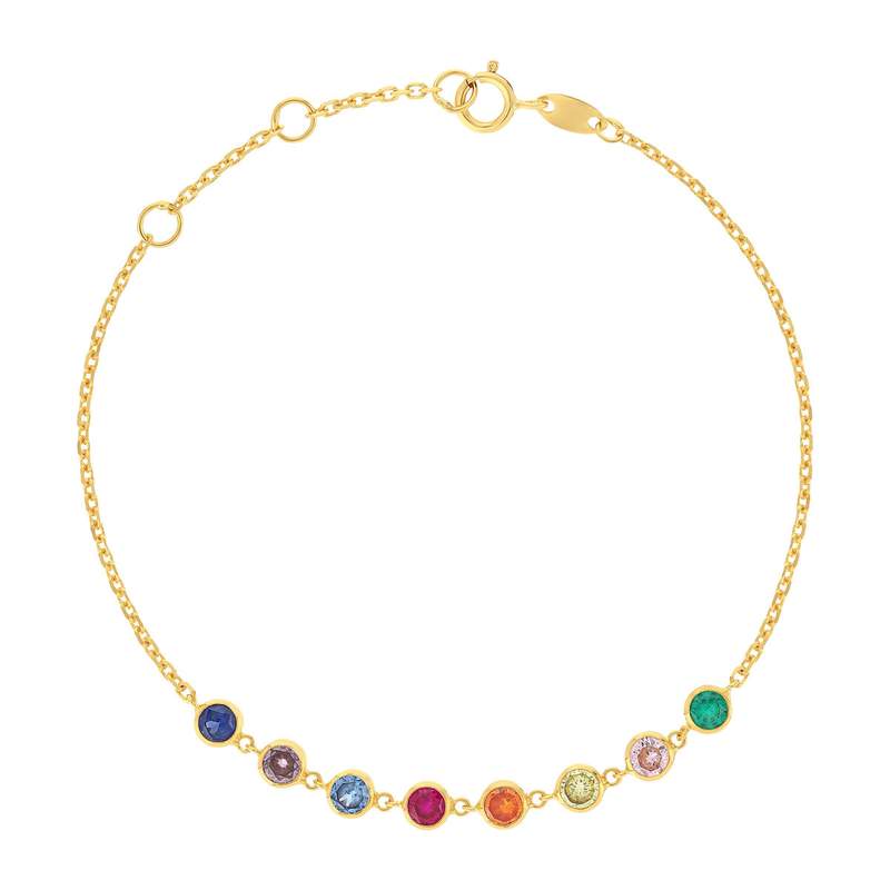 Armband van 375 geelgoud met veelkleurige synthetische stenen, 18 cm - afbeelding 1
