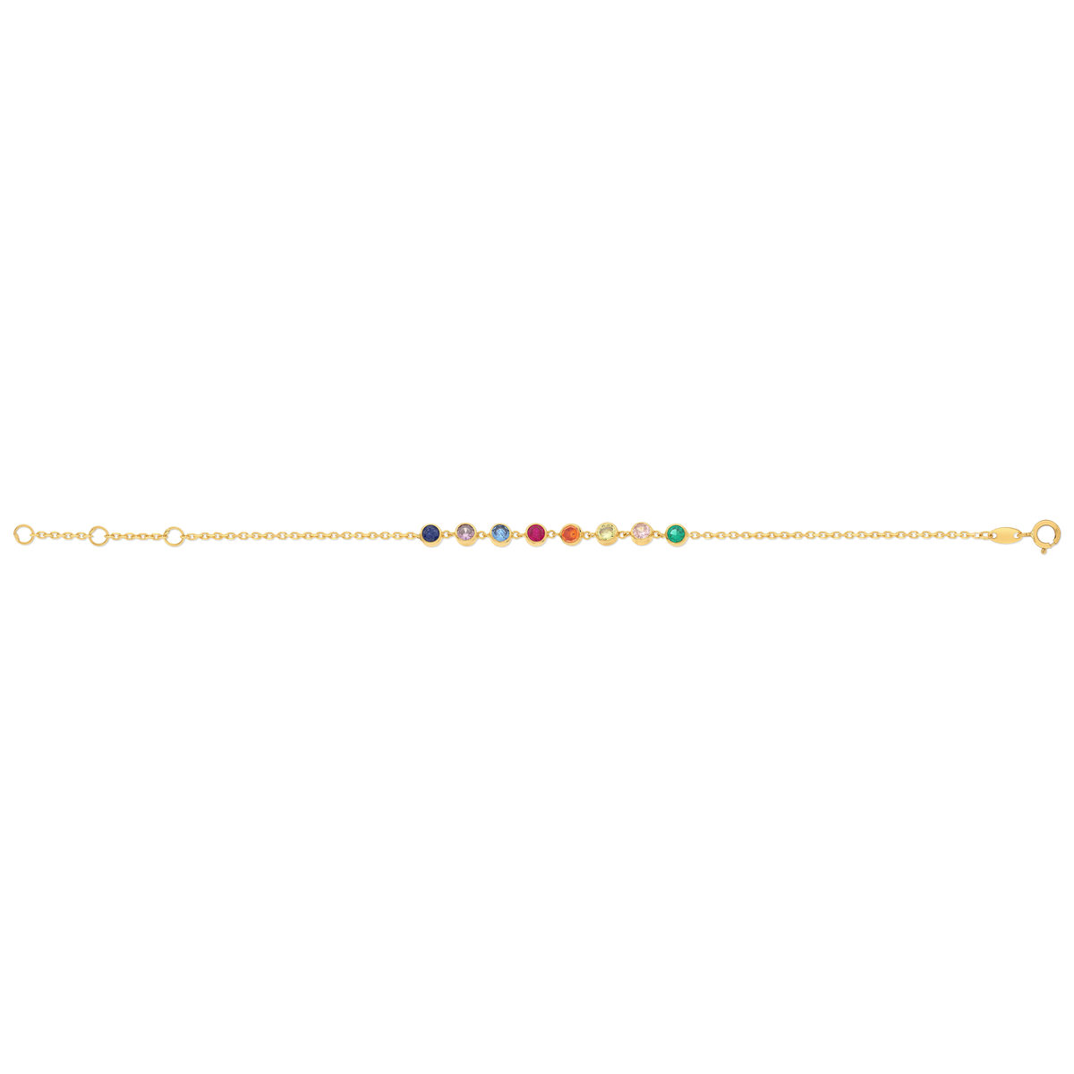 Bracelet or 375 jaune pierres synthétiques multicolores 18cm - vue 2