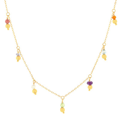 Collier or 375 jaune pampilles pierres naturelles 43cm