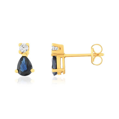 Boucles d'oreilles or 750 jaune saphirs et zirconias