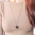 Sautoir acier agate noire 76 cm - vue porté 1