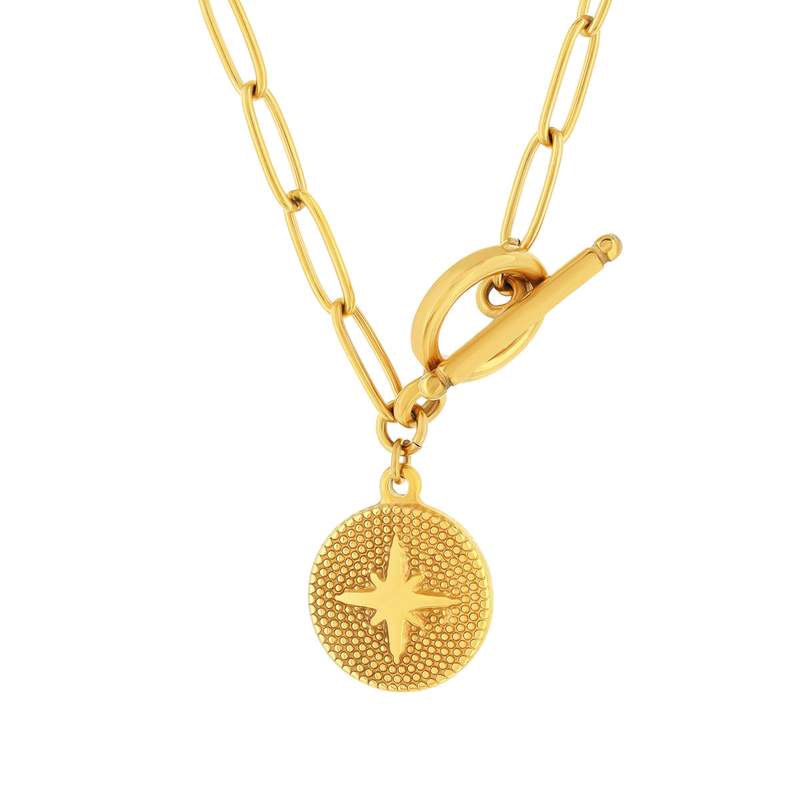 Collier acier doré pampille 47cm - vue 1