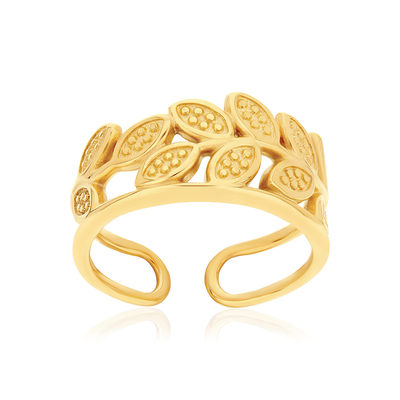 Bague acier doré ouverte feuilles
