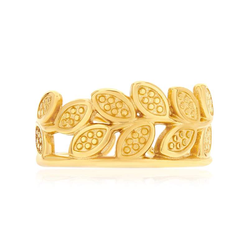 Bague acier doré ouverte feuilles - vue 3