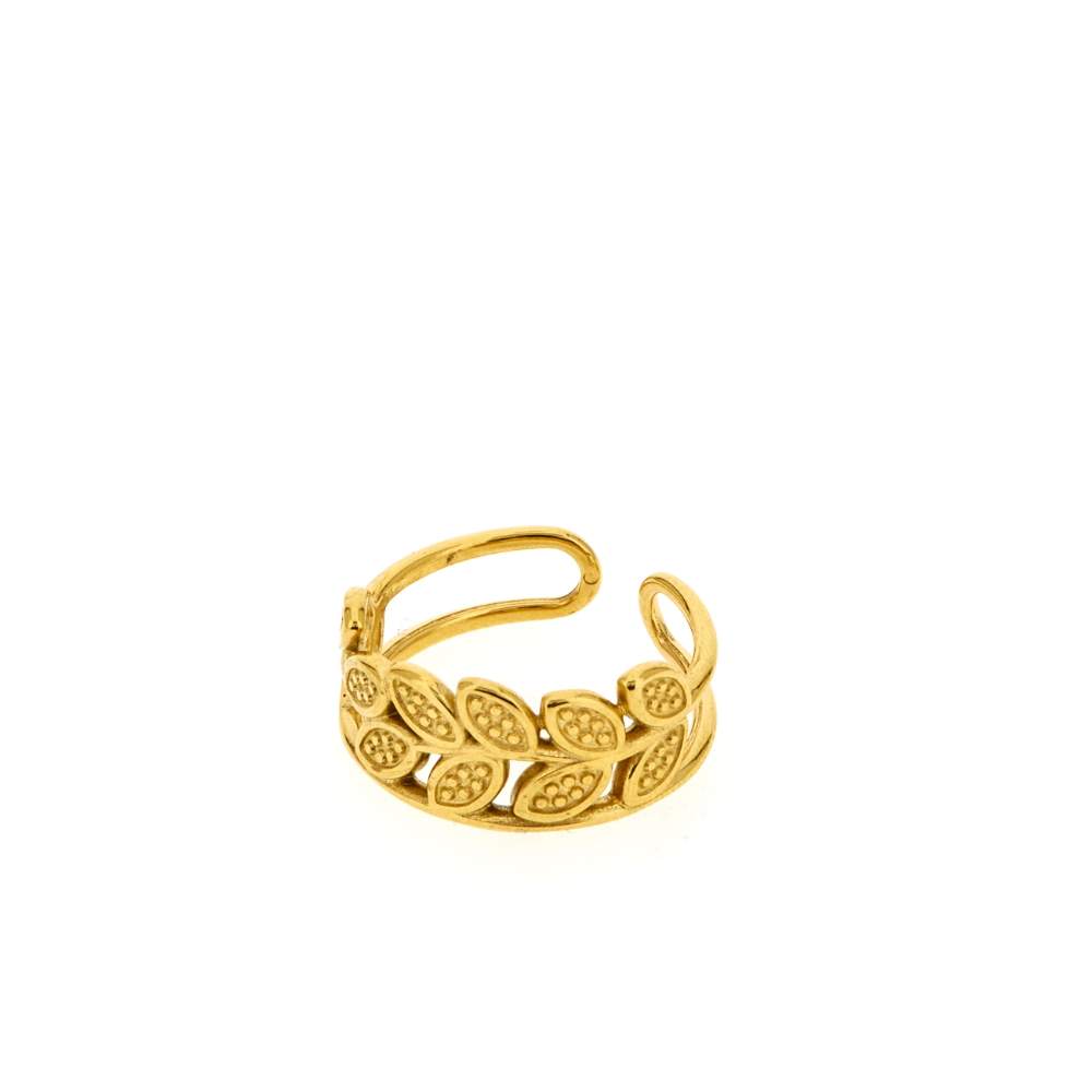 Bague acier doré ouverte feuilles - vue 3