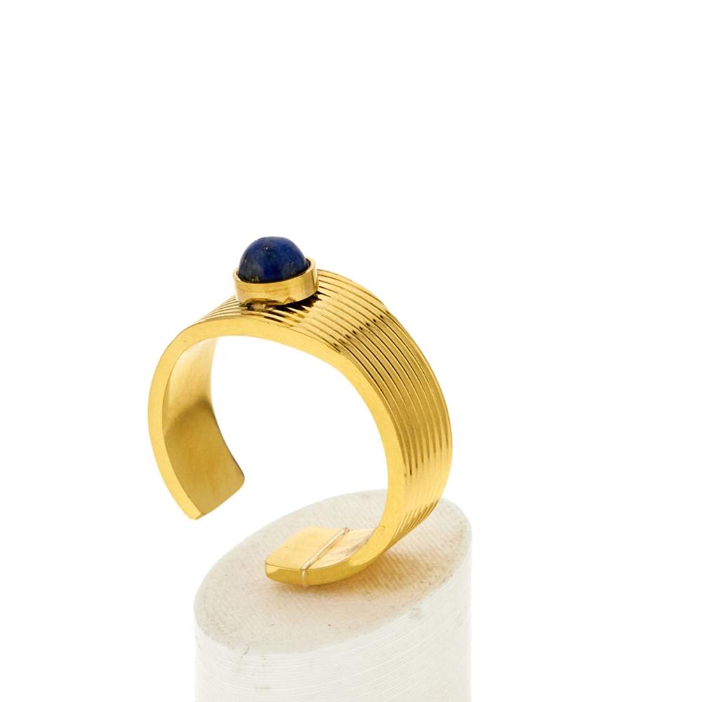 Bague acier doré ouverte lapis lazuli - vue 3