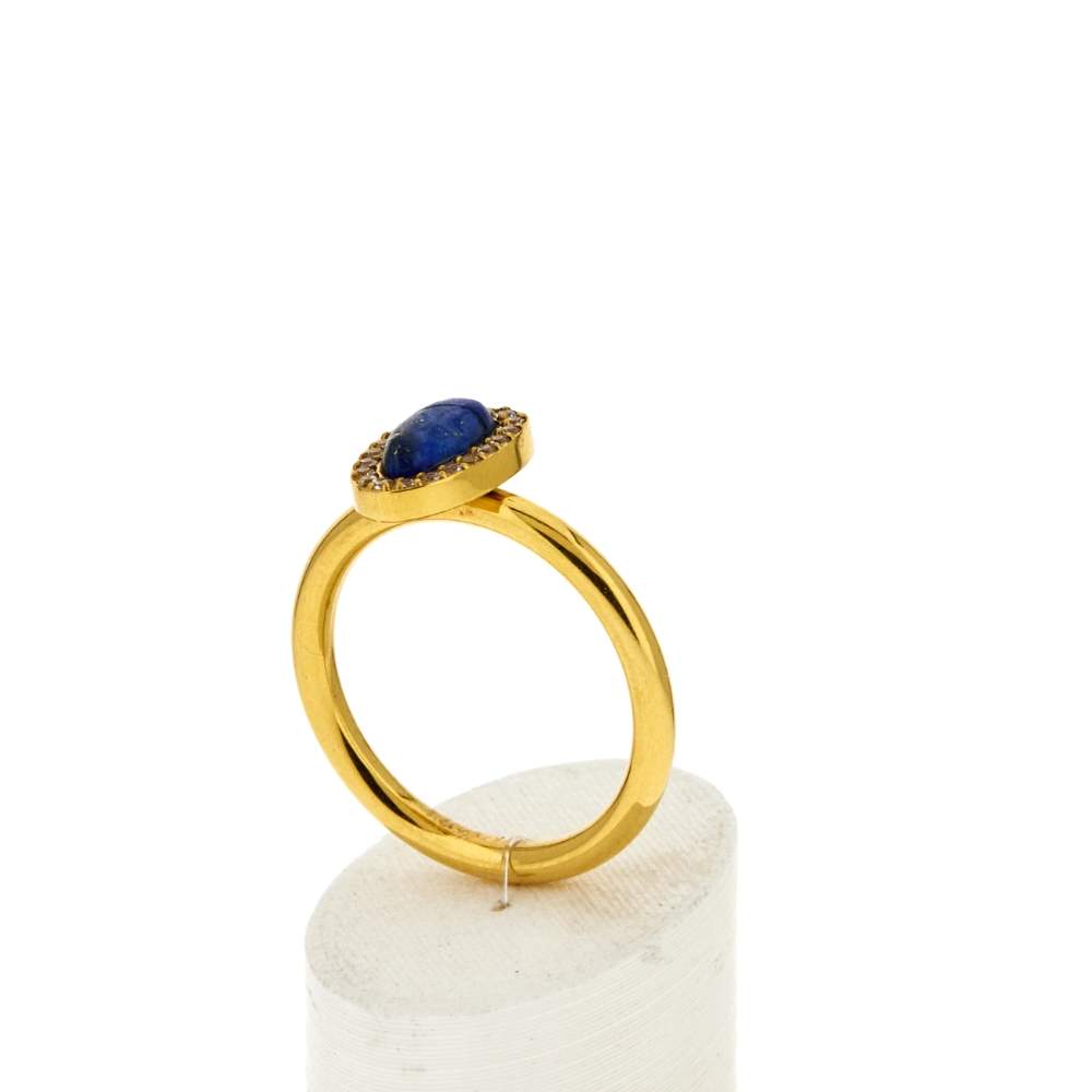 Bague acier doré lapis lazuli et zirconias - vue 3