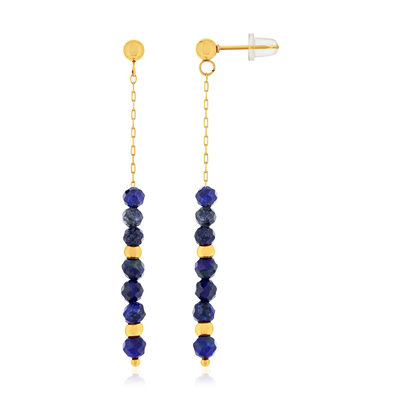 Boucles d'oreilles acier doré pendantes lapis lazuli