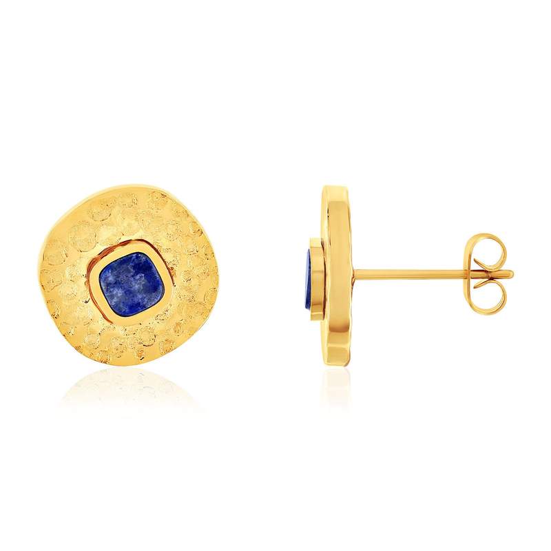 Oorbellen van verguld staal met lapis lazuli - afbeelding 1