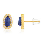 Boucles d'oreilles acier doré lapis lazuli et zirconias - vue 1