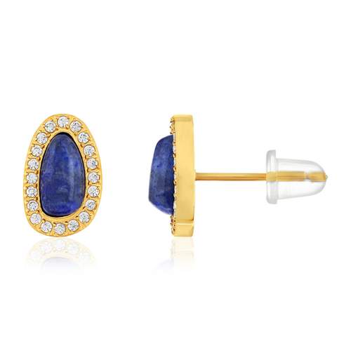 Lapis lazuli en zirkonia's verguld staal oorbellen