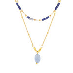 Collier acier doré 2 rangs aventurines bleues 47 cm - vue 1