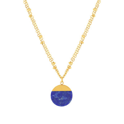 Collier acier doré 2 rangs lapis lazuli 47 cm