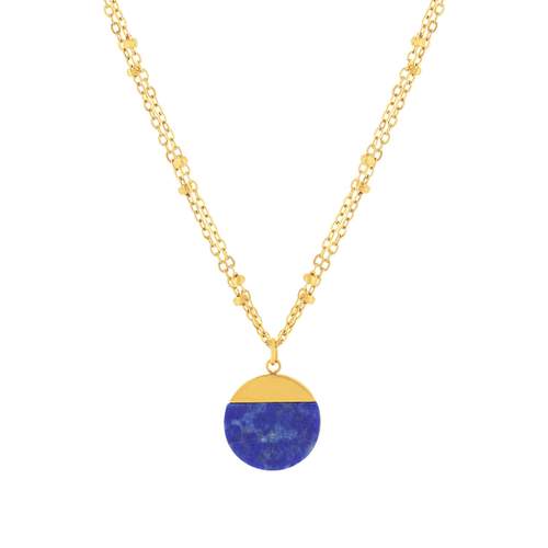 Collier acier doré 2 rangs lapis lazuli 47 cm