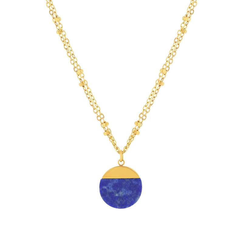 Collier acier doré 2 rangs lapis lazuli 47 cm - vue 1