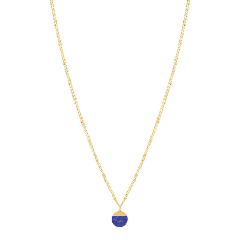 Collier acier doré 2 rangs lapis lazuli 47 cm - vue 2